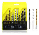Juego de 16 Brocas Multimaterial – HSS Titanio, Carburo y Acero para Madera