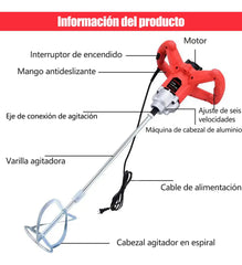 Batidora Eléctrica 2500W – 6 Velocidades, 1100 RPM para Cemento y Pintura