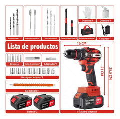 Taladro Percutor Sin Escobillas 21V – 3 Modos y Doble Batería 2600mAh