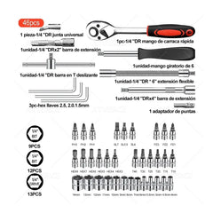 Juego de Herramientas 46 Piezas 1/4" con Carraca | Acero Cr-V Profesional | Kit Mecánico Automotriz Portátil