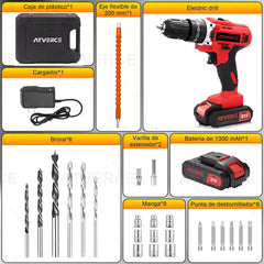 Taladro Percutor Inalámbrico 21V – 3 Modos, 25 Niveles de Par, Kit con Batería y Estuche