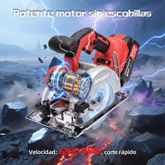 Sierra Circular Inalámbrica 21V sin Escobillas – 6800 RPM con Doble Batería 3.0Ah