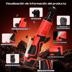 Llave de Impacto Eléctrica 16.8V – 580 RPM, Doble Batería y Juego de Vasos 46 Piezas