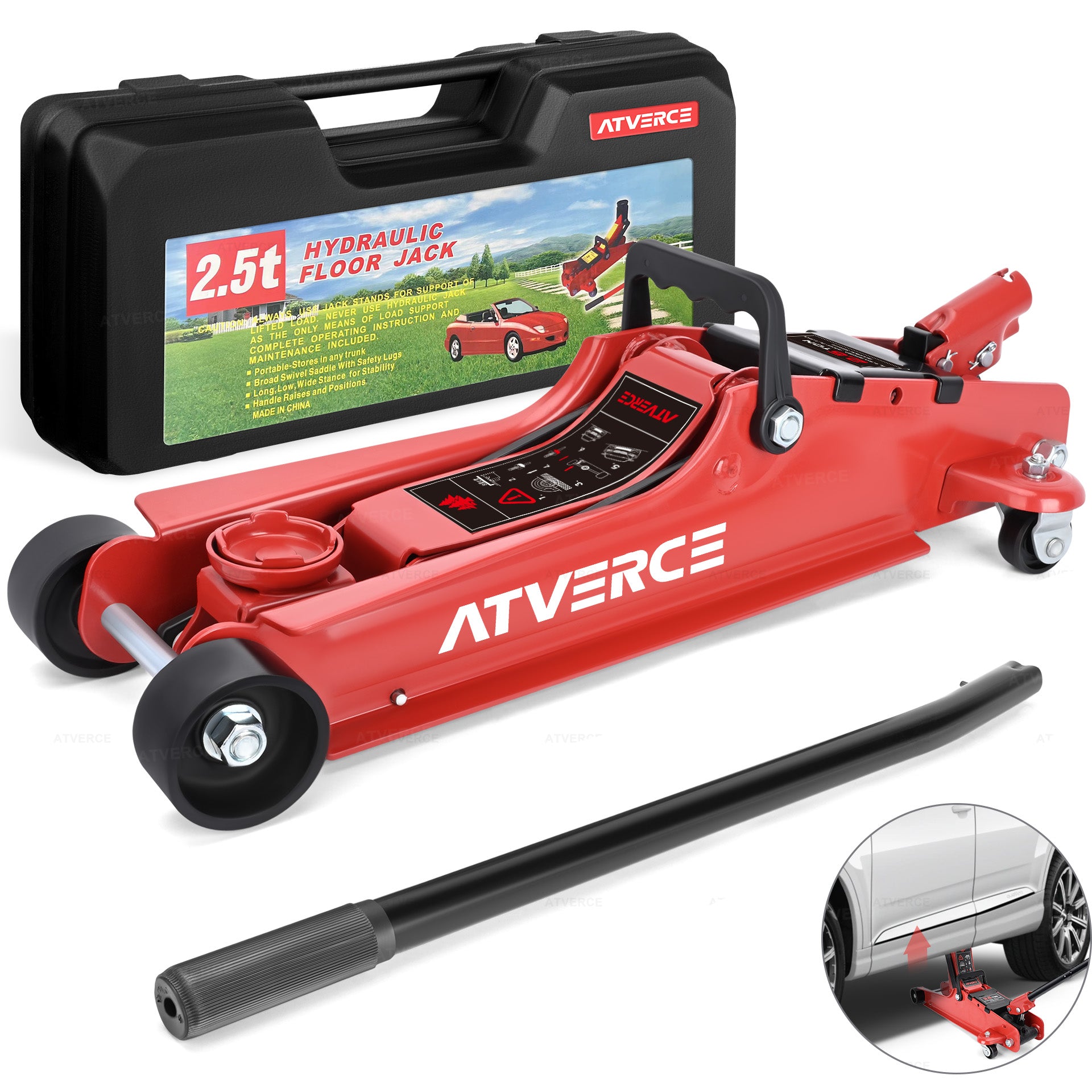 Gato Hidráulico Horizontal 2.5T – Elevación 85‑385 mm para Coche y SUV