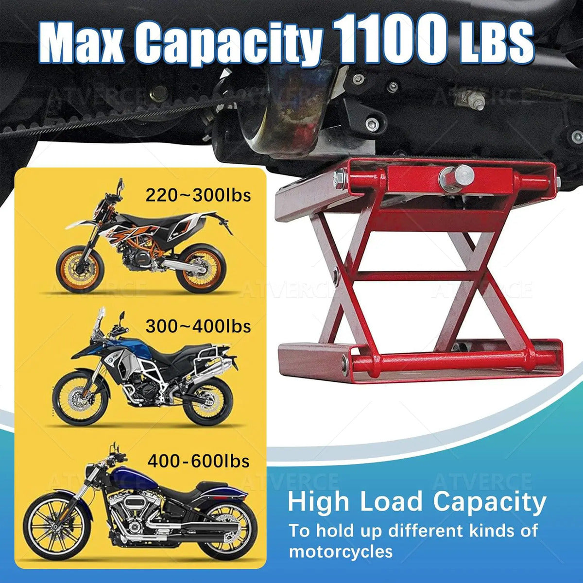 Gato Central para Moto 500 kg – Elevación 9.5‑35 cm con Plataforma Antideslizante