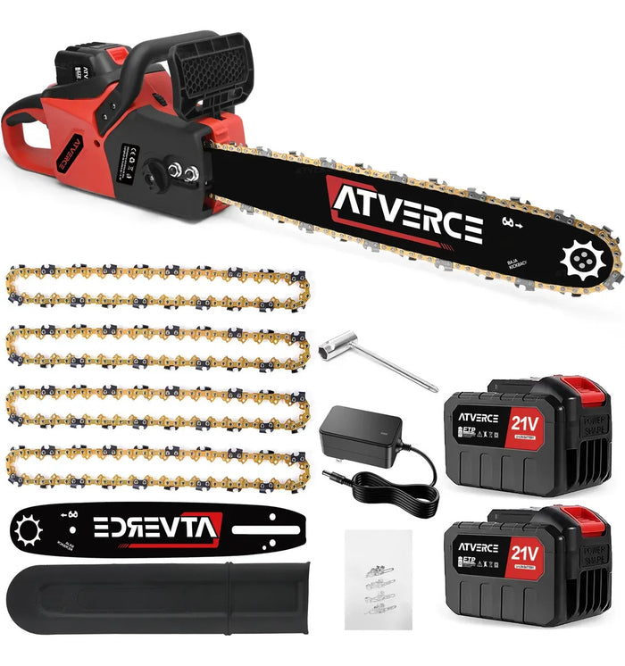 Motosierra Eléctrica 21V – 16 Pulgadas con Doble Batería 4500mAh y 4 Cadenas