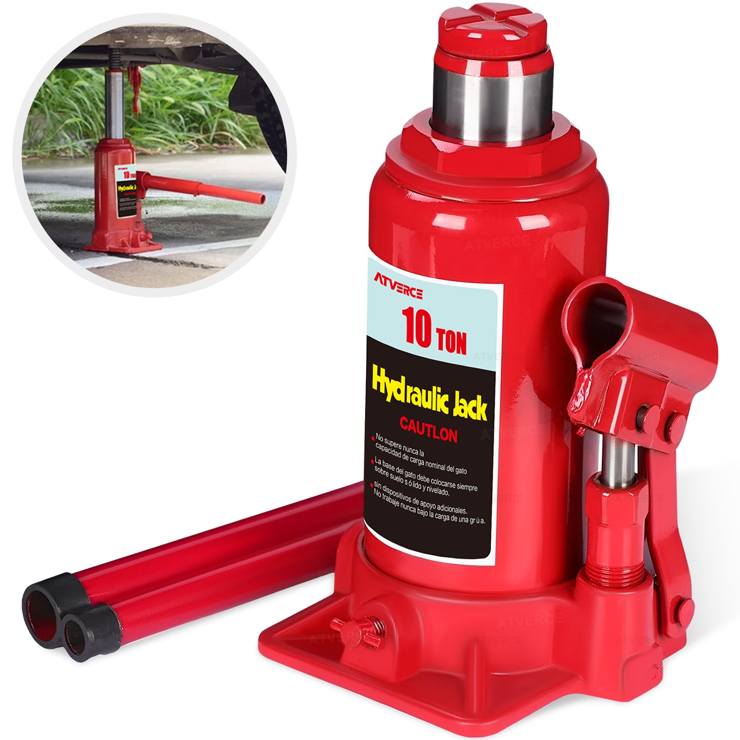Gato Hidráulico Vertical 10 Toneladas – Elevación 195‑380 mm para Coche y SUV