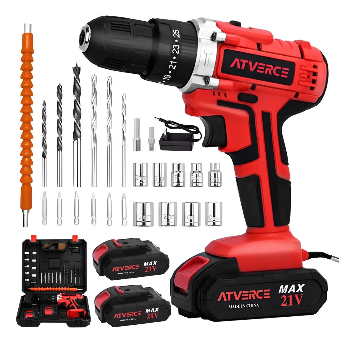 Taladro de Impacto 21V – 3 Modos, 25 Velocidades y 2 Baterías 1300mAh