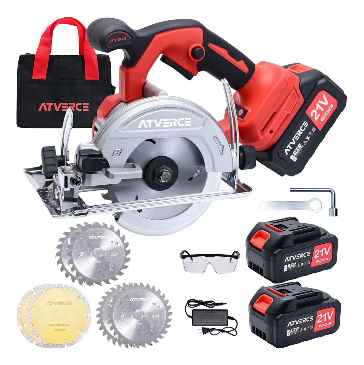 Sierra Circular Inalámbrica 21V sin Escobillas – 6800 RPM con Doble Batería 3.0Ah