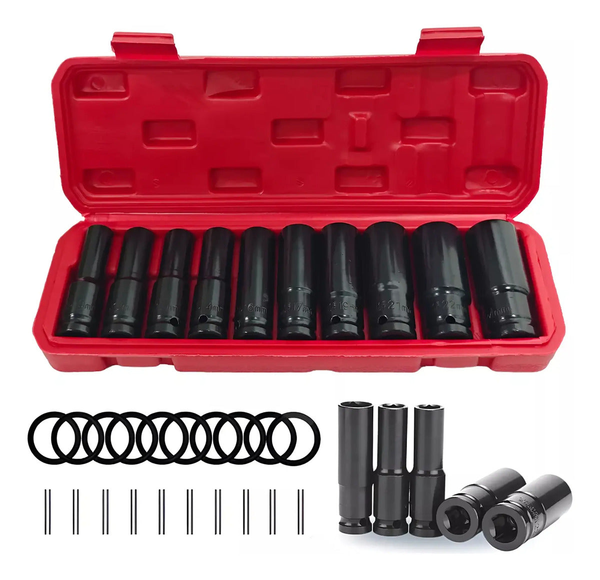Juego de 10 Dados de Impacto 1/2″ – CRV, 80mm y Estuche