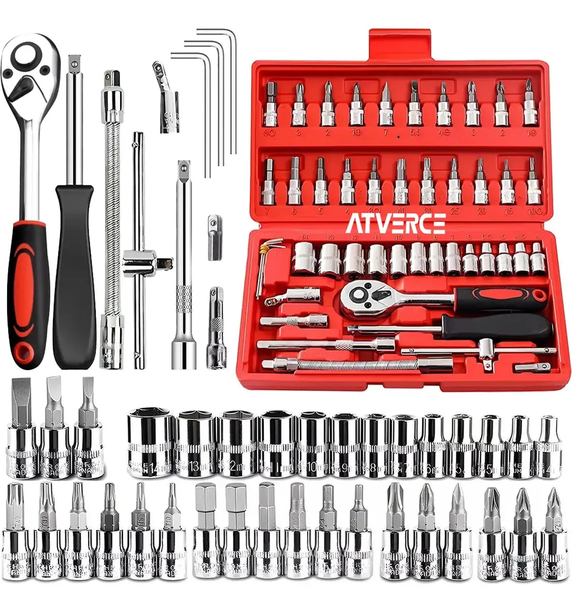 Juego de Herramientas 46 Piezas 1/4" con Carraca | Acero Cr-V Profesional | Kit Mecánico Automotriz Portátil
