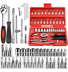 Juego de Herramientas 46 Piezas 1/4" con Carraca | Acero Cr-V Profesional | Kit Mecánico Automotriz Portátil