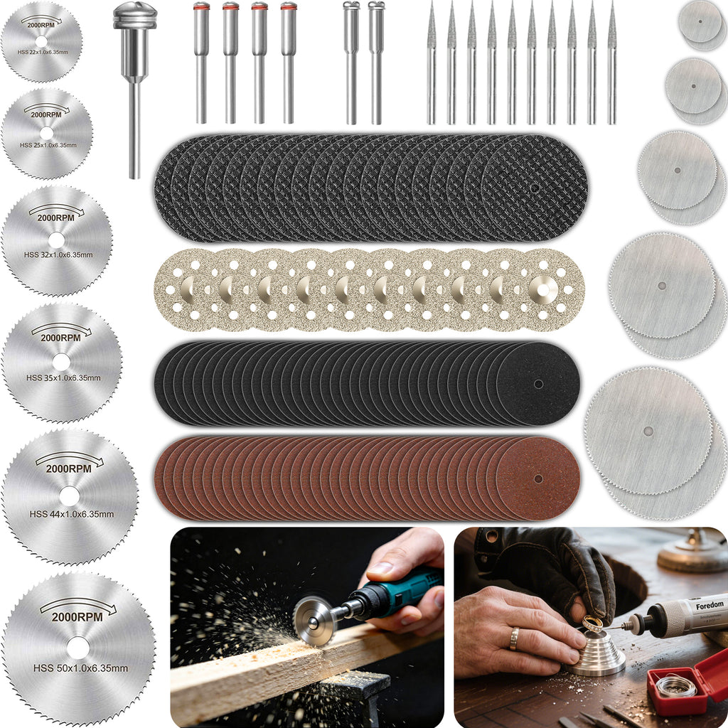 135pcs Diamond cutting and grinding discs, polishing grinding wheels, circular saw blades, woodworking and metal tool accessories