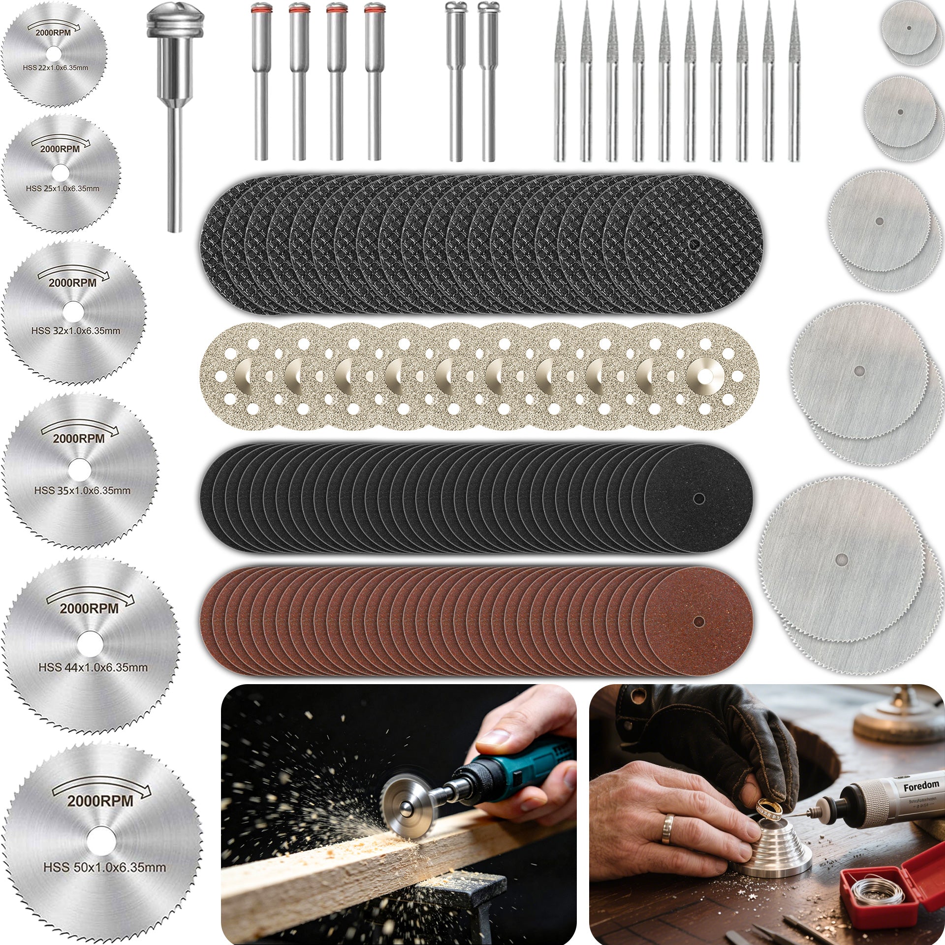 135pcs Diamond cutting and grinding discs, polishing grinding wheels, circular saw blades, woodworking and metal tool accessories
