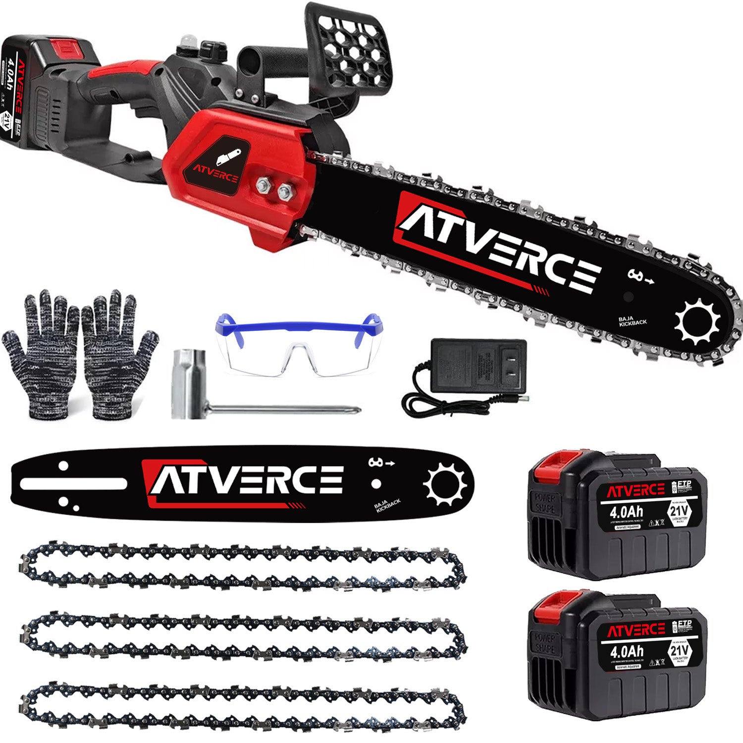 Motosierra Eléctrica 21V sin Escobillas – 12 Pulgadas con Doble Batería 4.0Ah