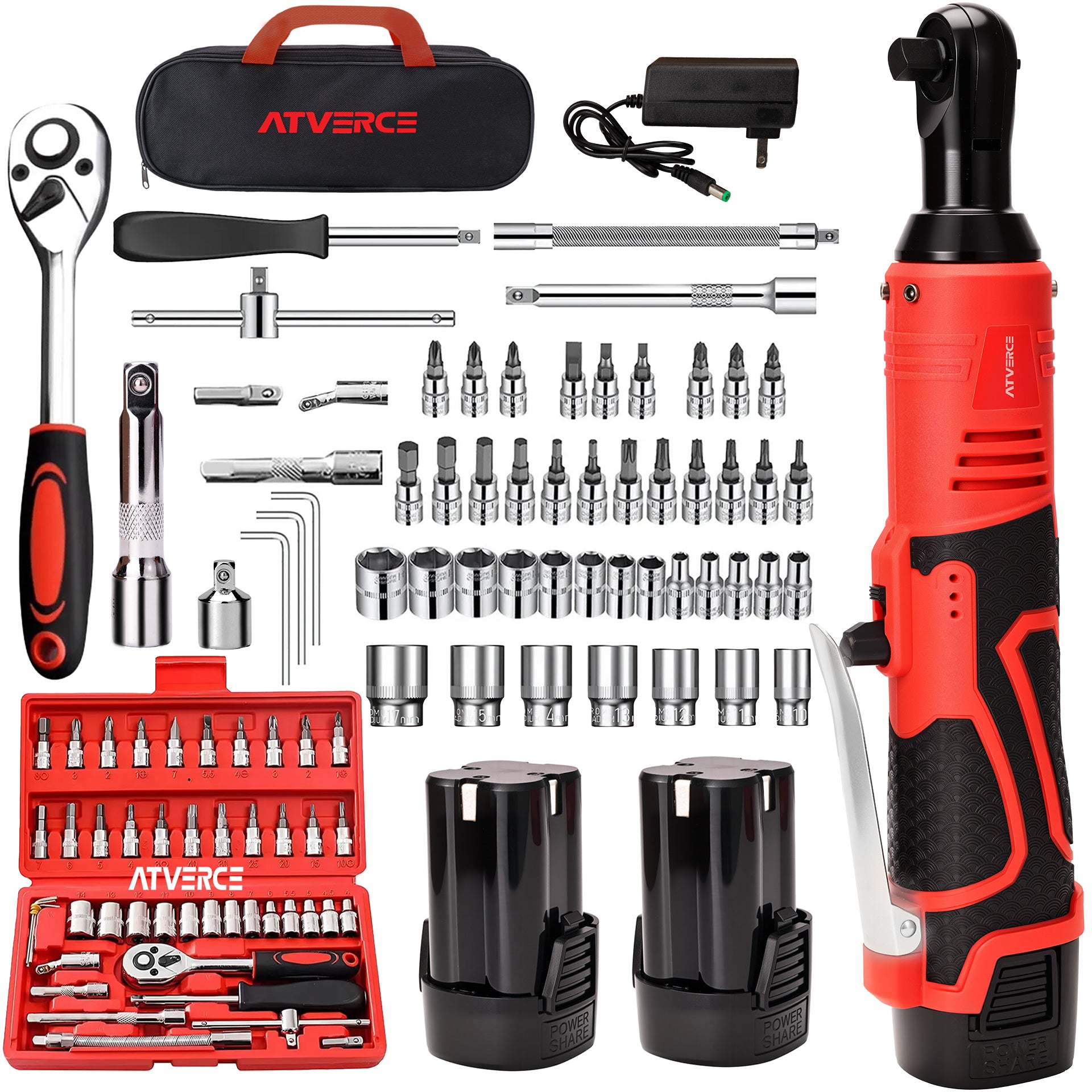 Llave de Impacto Eléctrica 16.8V – 580 RPM, Doble Batería y Juego de Vasos 46 Piezas