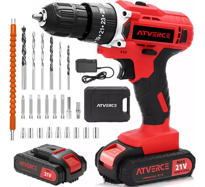 Taladro Percutor Inalámbrico 21V – 3 Modos, 25 Niveles de Par, Kit con Batería y Estuche