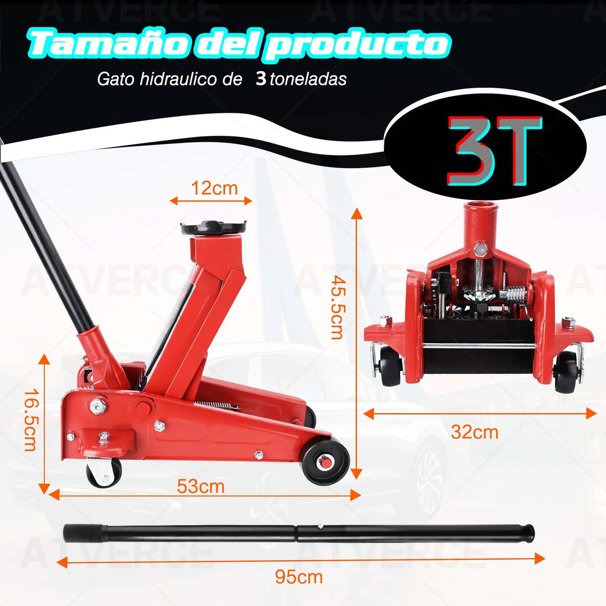 Gato Hidráulico Horizontal 3 Toneladas – Elevación 140‑460 mm para Coches y SUVs