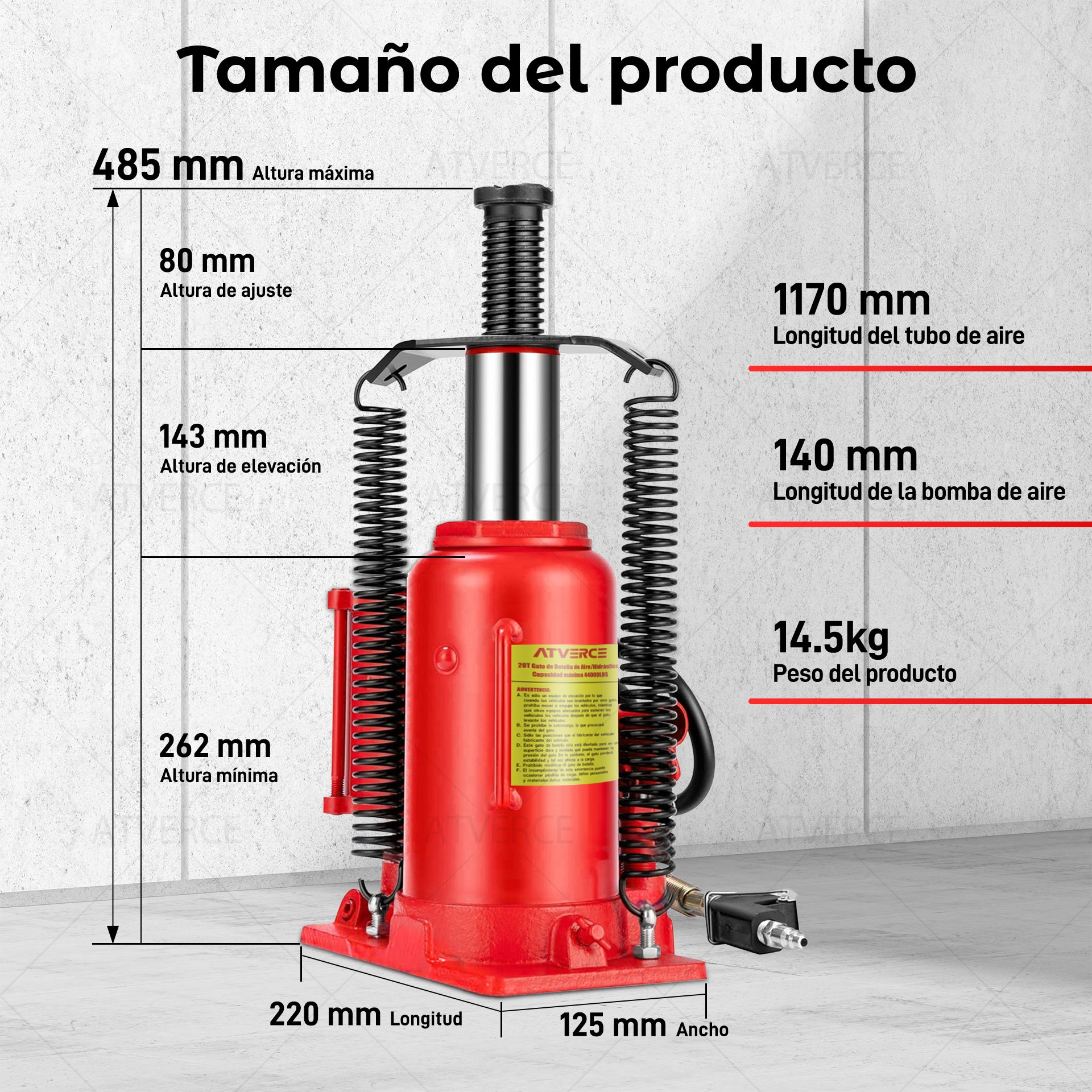 Gato Hidráulico Neumático 20 Toneladas – Modo Aire y Manual con 2 Mangos