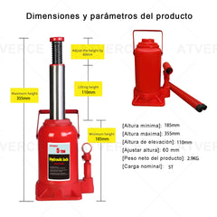 Gato Hidráulico Vertical 5 Toneladas – Ligero 2.9 kg para Coche y SUV