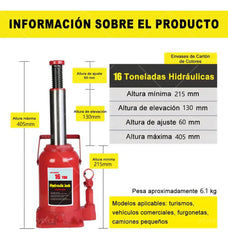 Gato Hidráulico Vertical 16 Toneladas – Elevación 215‑405 mm para Camiones y SUVs