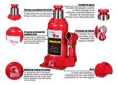 Gato Hidráulico Vertical 10 Toneladas – Elevación 195‑380 mm para Coche y SUV