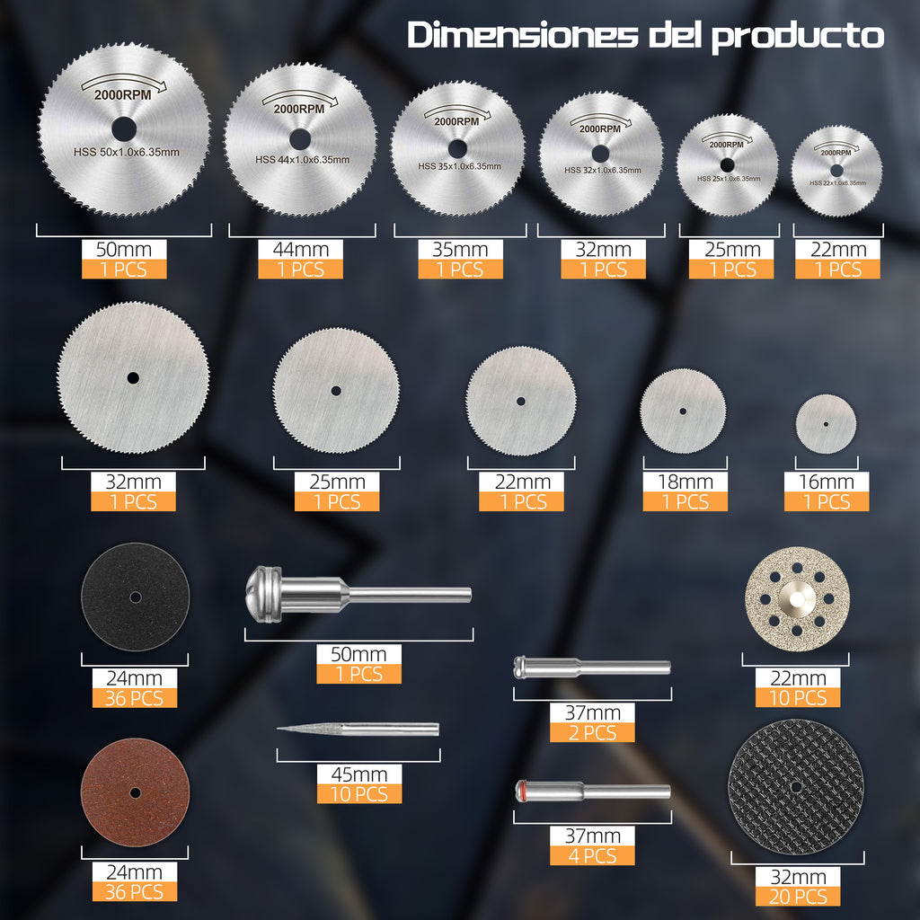 135pcs Diamond cutting and grinding discs, polishing grinding wheels, circular saw blades, woodworking and metal tool accessories