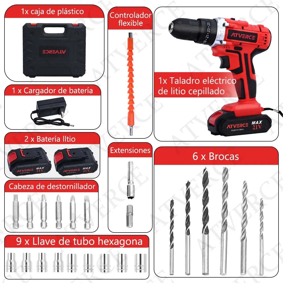 Taladro de Impacto 21V – 3 Modos, 25 Velocidades y 2 Baterías 1300mAh
