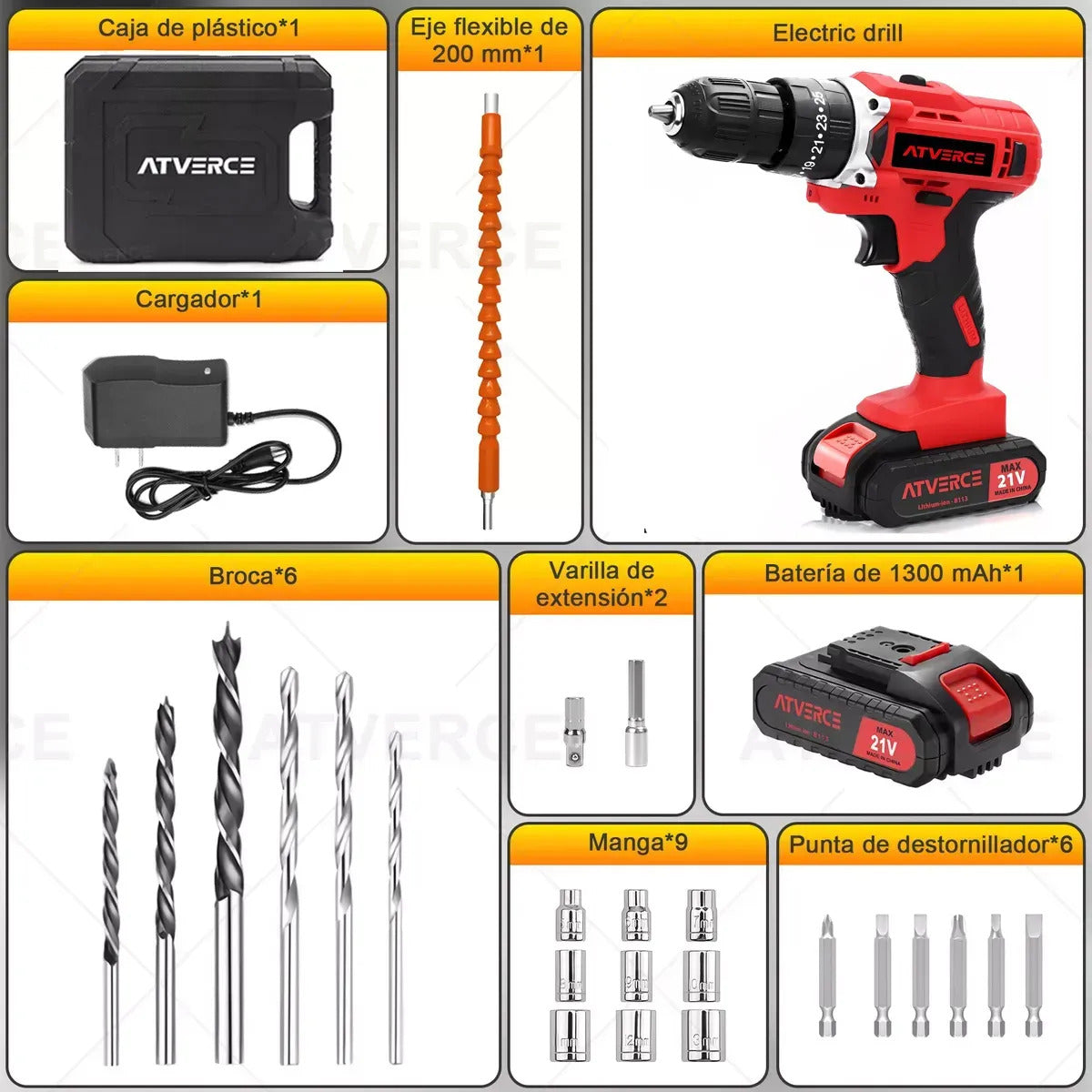 Taladro Percutor Inalámbrico 21V – 3 Modos, 25 Niveles de Par, Kit con Batería y Estuche