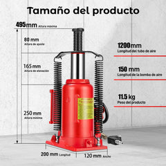Gato Hidráulico Neumático 12 Toneladas – Modo Aire y Manual con 2 Mangos