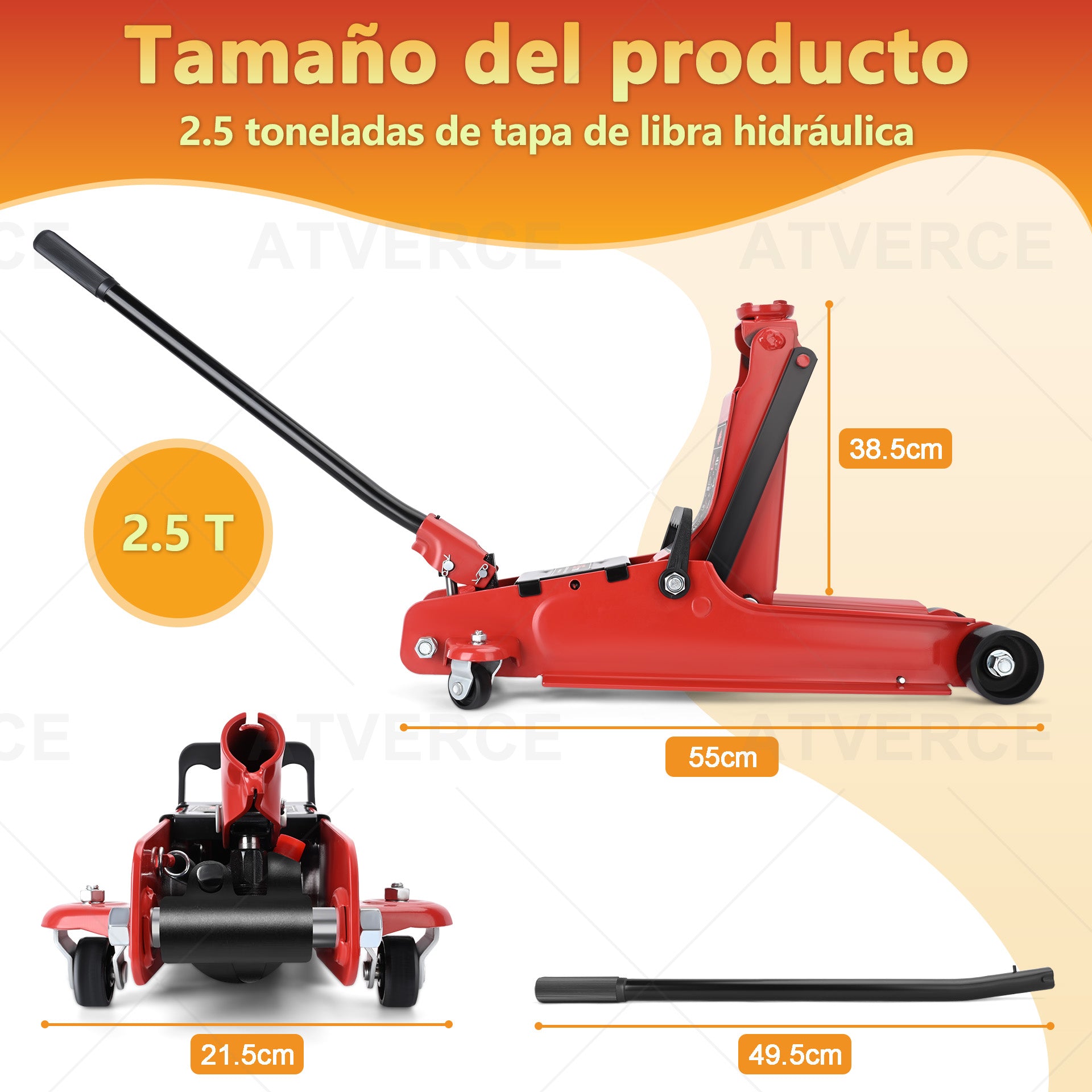 Gato Hidráulico Horizontal 2.5T – Elevación 85‑385 mm para Coche y SUV