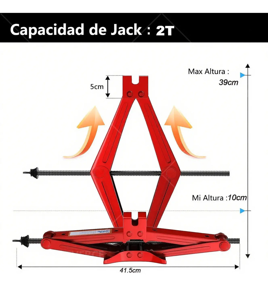 Gato de Tijera 2 Toneladas – Acero Forjado, Elevación 100‑390 mm para Coche y SUV