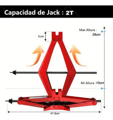 Gato de Tijera 2 Toneladas – Acero Forjado, Elevación 100‑390 mm para Coche y SUV