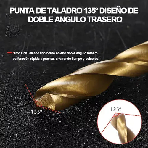 Juego de 16 Brocas Multimaterial – HSS Titanio, Carburo y Acero para Madera