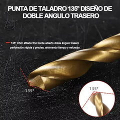 Juego de 16 Brocas Multimaterial – HSS Titanio, Carburo y Acero para Madera