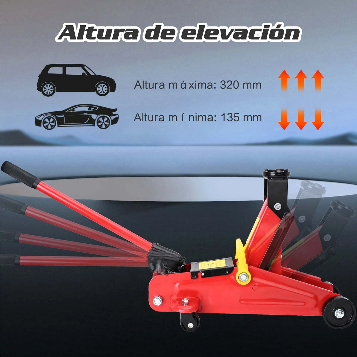 Gato Hidráulico Horizontal 2 Toneladas – Elevación 135‑320 mm para Coche y SUV