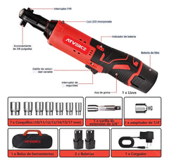 Llave de Impacto 12V – 580 RPM, Doble Batería y Juego de 7 Vasos