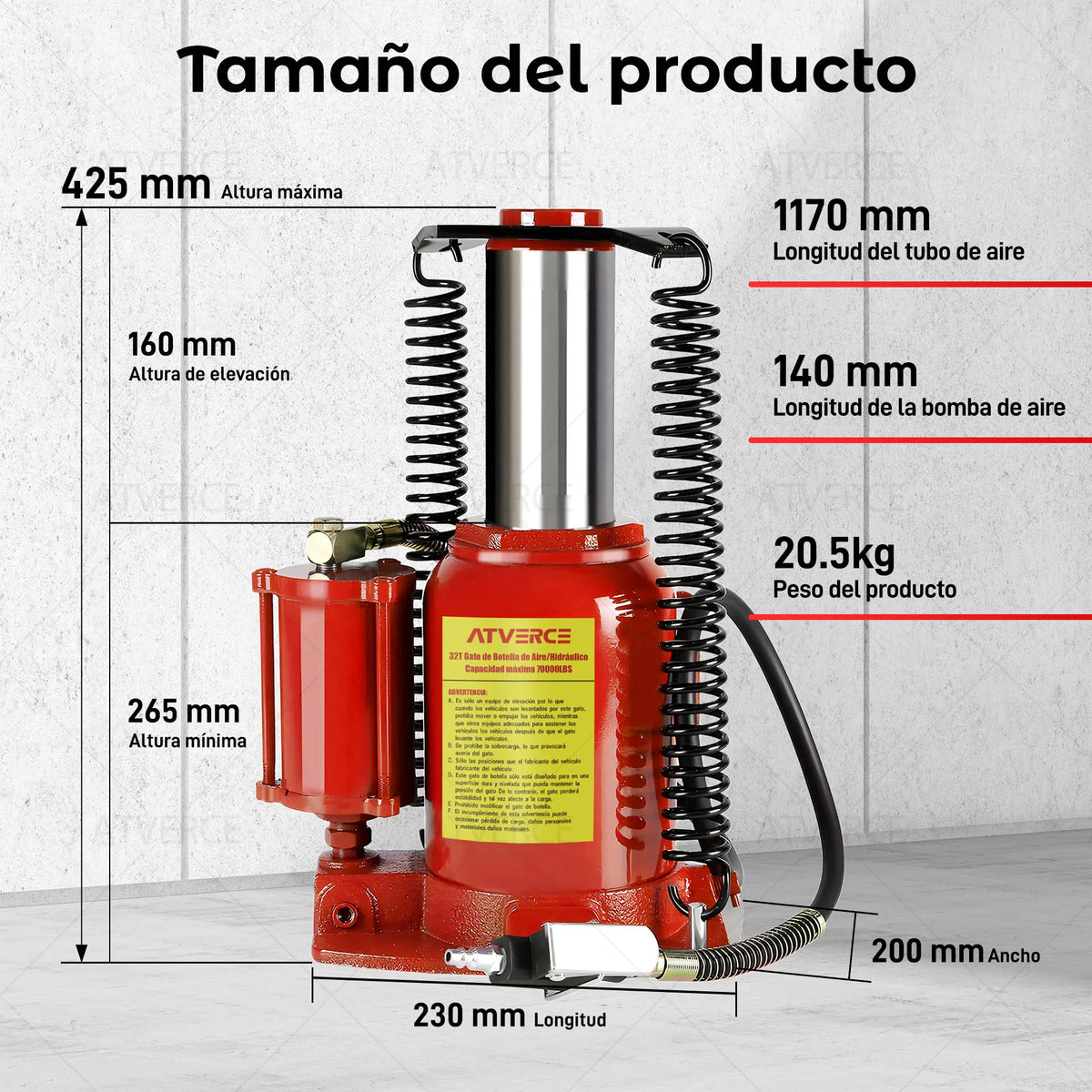 Gato Hidráulico Neumático 32 Toneladas – Modo Aire y Manual con 2 Mangos