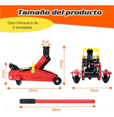 Gato Hidráulico 2T Tipo Horizontal para Auto | Elevación 135-320mm | Acero Reforzado con Válvula de Seguridad