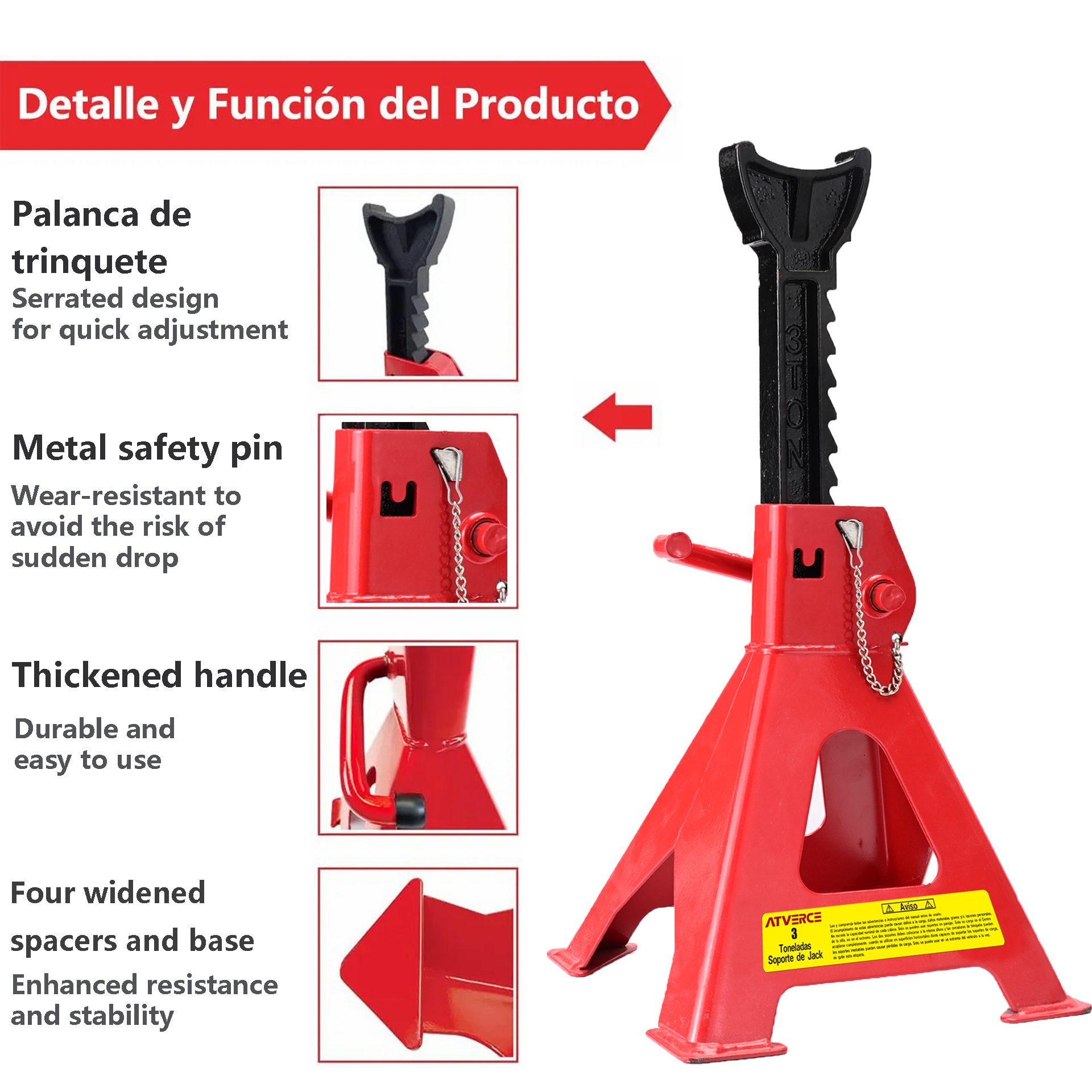 Gato de Torre 3 Toneladas – Cremallera Ajustable para Coche y SUV