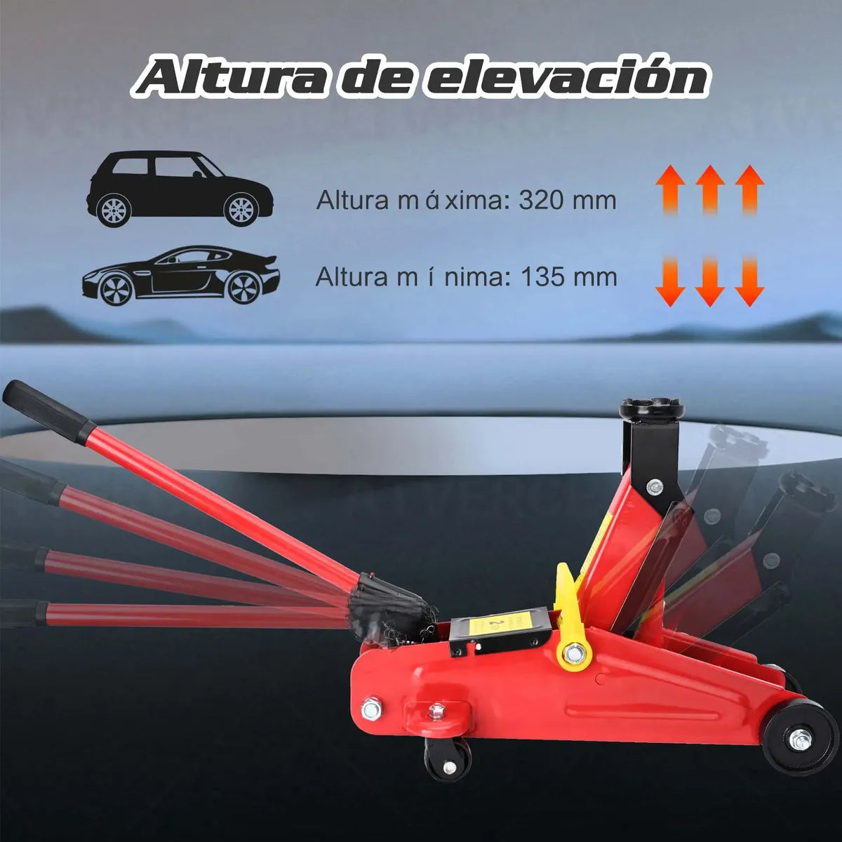 Gato Hidráulico 2T Tipo Horizontal para Auto | Elevación 135-320mm | Acero Reforzado con Válvula de Seguridad