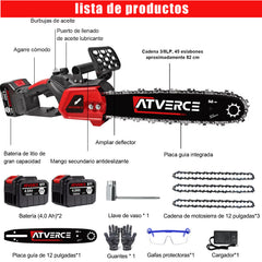 Motosierra Eléctrica 21V sin Escobillas – 12 Pulgadas con Doble Batería 4.0Ah