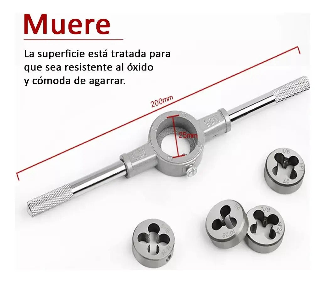 Juego de Machos y Terrajas 40 Piezas – Sistema Imperial, Acero GCr15 HRC 60