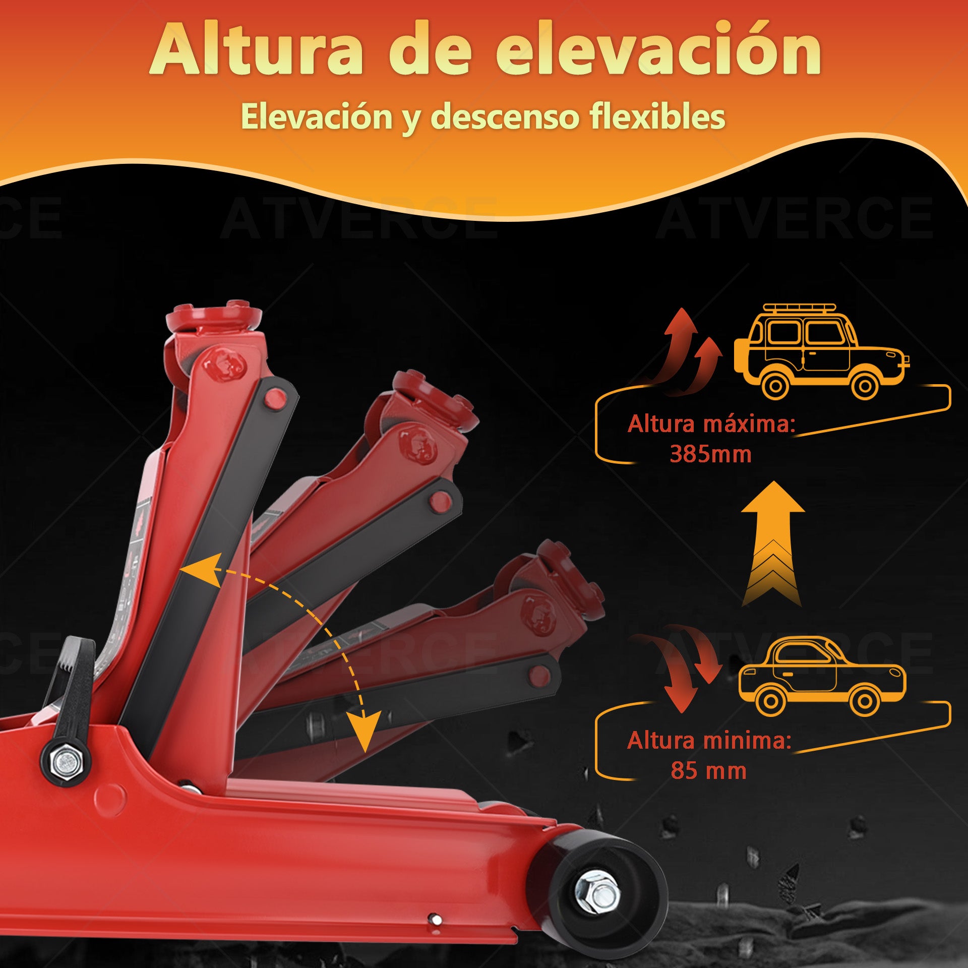 Gato Hidráulico Horizontal 2.5T – Elevación 85‑385 mm para Coche y SUV