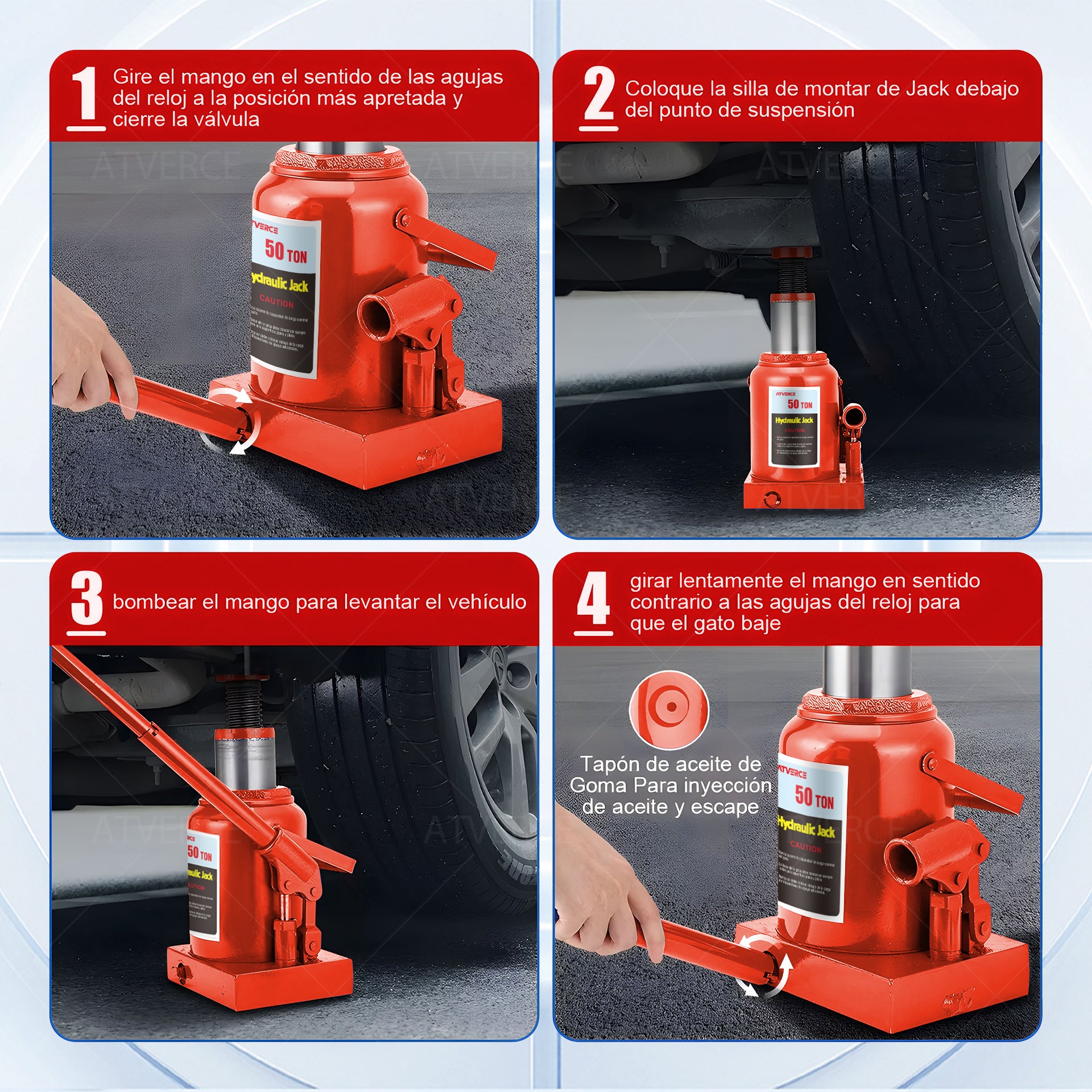Gato Hidráulico Vertical 50 Toneladas – Elevación 255‑465 mm para Vehículos Pesados