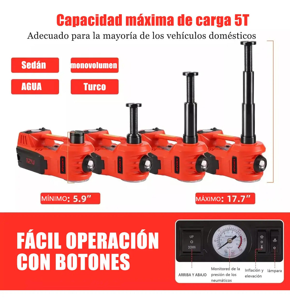 Gato Hidráulico Eléctrico 3 en 1 – 5 Toneladas, Llave 350 N/M y Compresor 150 PSI