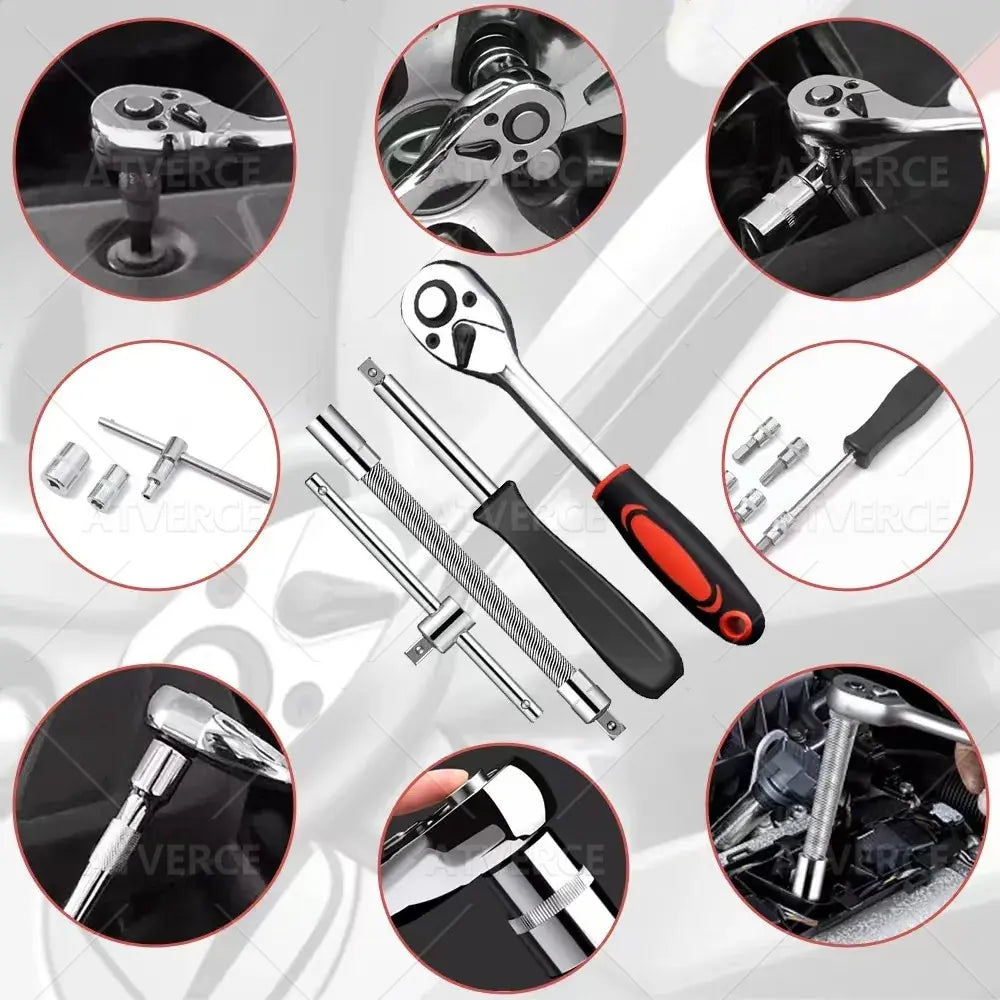 Juego de Herramientas 46 Piezas 1/4" con Carraca | Acero Cr-V Profesional | Kit Mecánico Automotriz Portátil