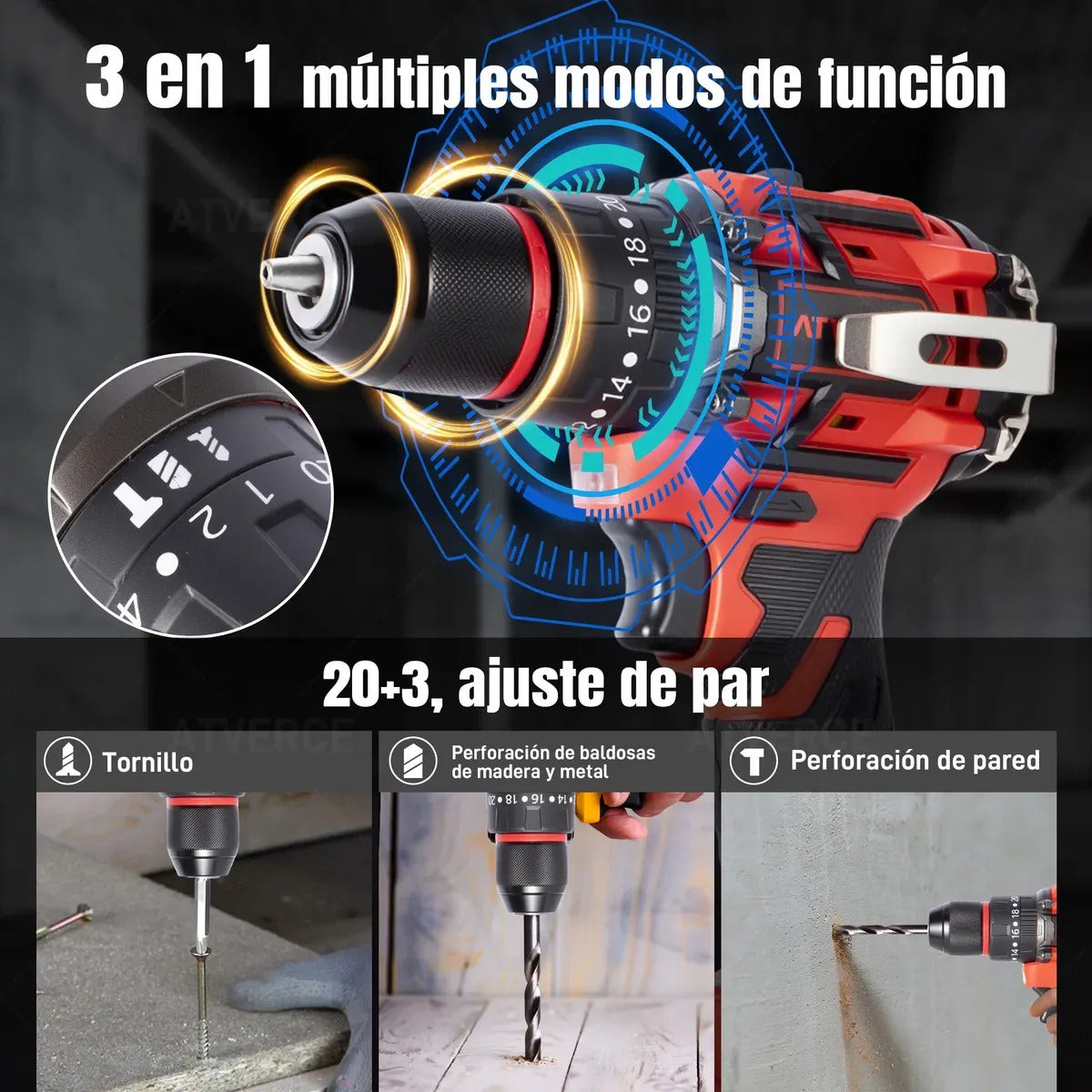 Taladro Percutor Sin Escobillas 21V – 3 Modos y Doble Batería 2600mAh