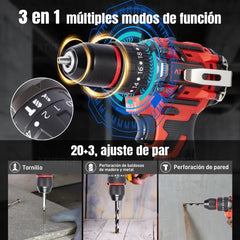 Taladro Percutor Sin Escobillas 21V – 3 Modos y Doble Batería 2600mAh