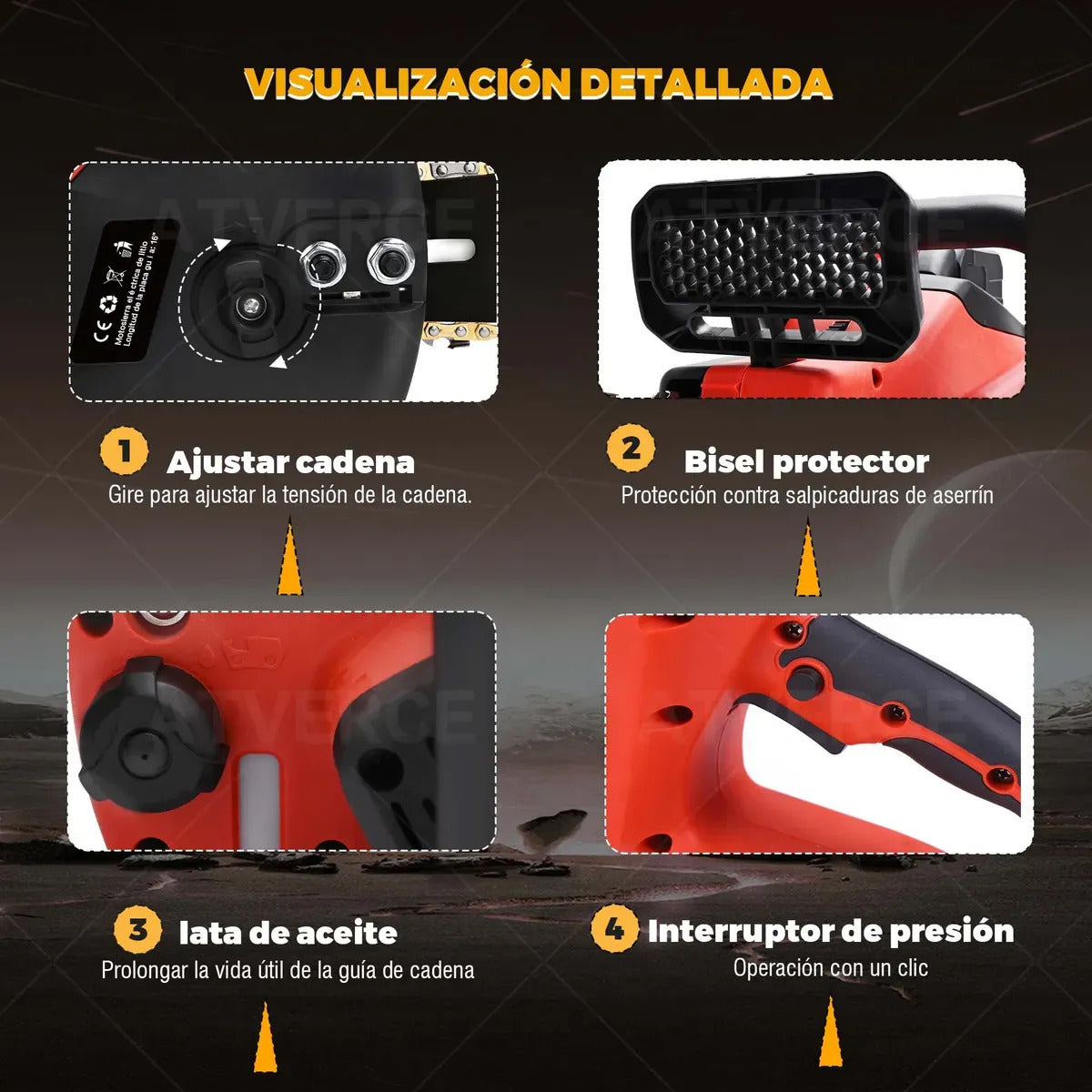 Motosierra Eléctrica 21V – 16 Pulgadas con Doble Batería 4500mAh y 4 Cadenas